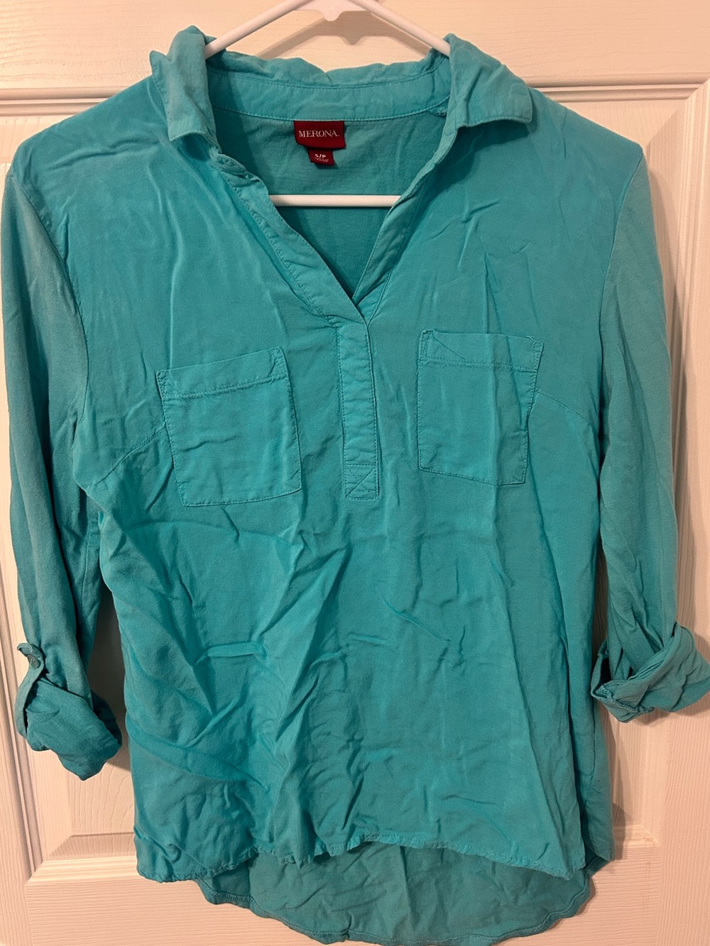 Women’s, Merona, Turquoise Blue/Green Buttonless Collared Tunic, Small
